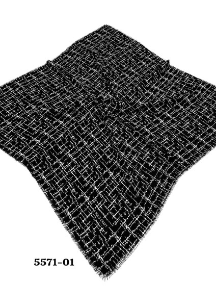 5571 Siyah Beyaz Flamlı Pamuk Eşarp