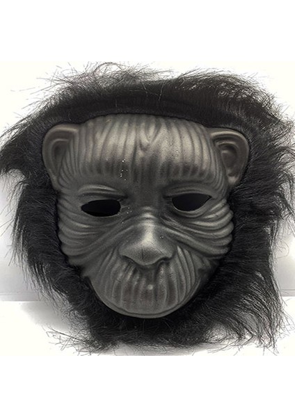 Siyah Renk Eva Goril Maskesi - Siyah Peluşlu Tüylü Orangutan Maskesi