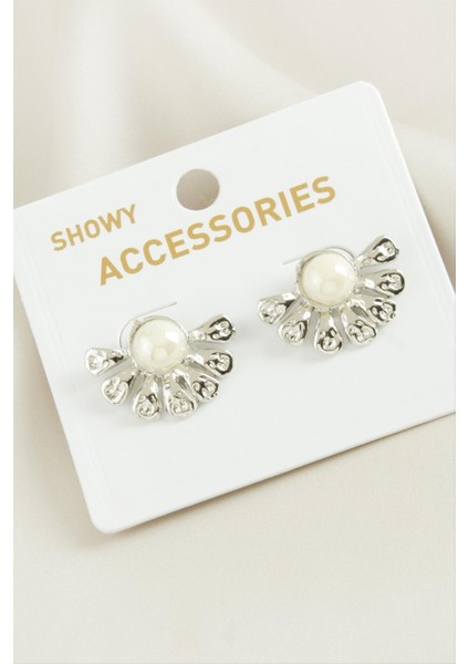 Wizard Çiçek Trend Inci Küpe-Gümüş Rengi