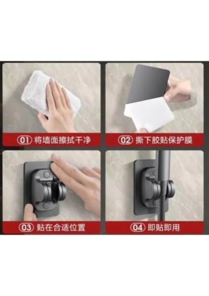 Yapışkanlı Duş Başlığı Tutucu Ayarlı Siyah modelleri