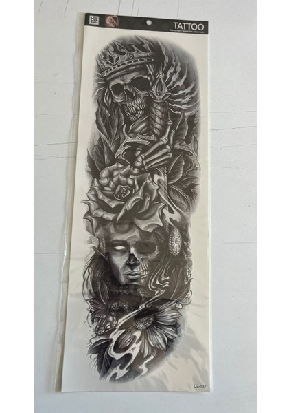 Kral Kuru Kafa 1 Hafta Kalıcı Tam Kol Kaplama Bacak Yapıştırma Geçici Dövme 46 cm