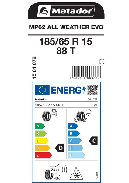 185/65R15 88T MP62 Awevo Oto Dört Mevsim Lastigi Üretim YILI:2025 fiyatları