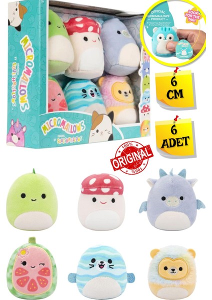 Micromallows Squishmallows Mini Yumuşak Peluş Oyuncak 6 Lı Figür Seti - 6 cm - Model - 2