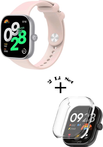 Xiaomi Redmi Watch 4 / 5 Uyumlu Yumuşak Silikon Kordon + Kasa ve Ekran Koruyucu