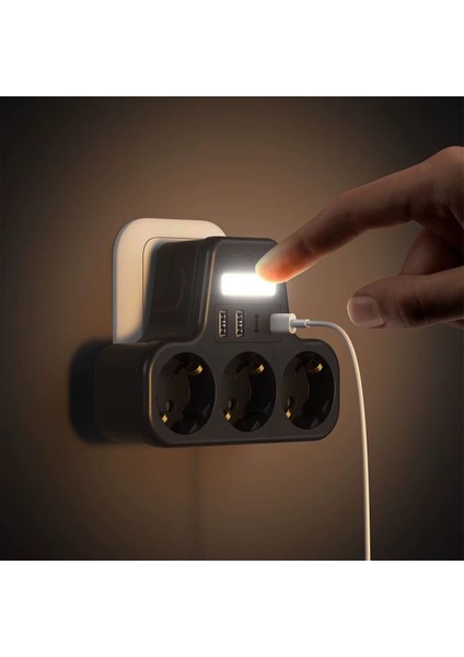 Aırstorr Çoklu Gece Lambalı Priz Yüksek Gerilim Korumalı 3'lü Priz 2xusb 2xtype-C Çıkışlı Grup Priz Çoğaltıcı
