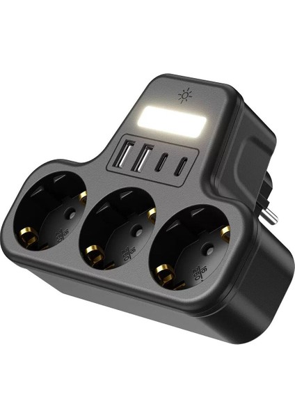 Aırstorr Çoklu Gece Lambalı Priz Yüksek Gerilim Korumalı 3'lü Priz 2xusb 2xtype-C Çıkışlı Grup Priz Çoğaltıcı fırsatları