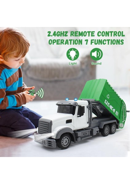 Uzaktan Kumandalı 2.4 Ghz Full Fonksiyonlu Sesli ve Işıklı Çöp Kamyonu - 1/12 Ölçekli modelleri