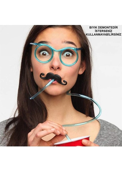 Pipetli Parti Gözlüğü - Çocuk ve Yetişkin Bıyıklı Pipet Gözlük Mavi Renk 18X14 cm