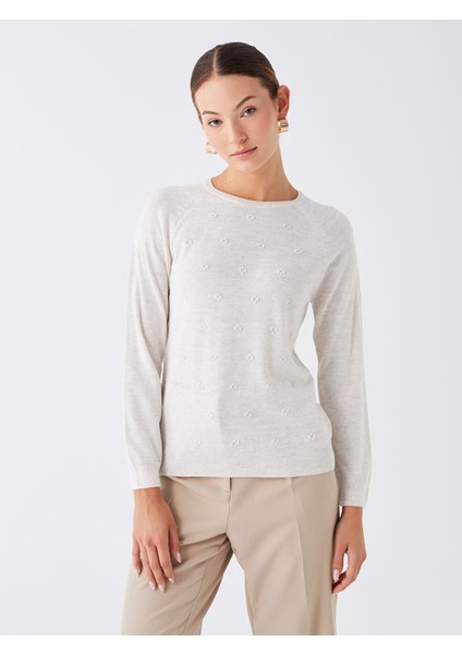 Yeni Sezon Bisiklet Yaka Kendinden Desenli Kadın Triko Kazak