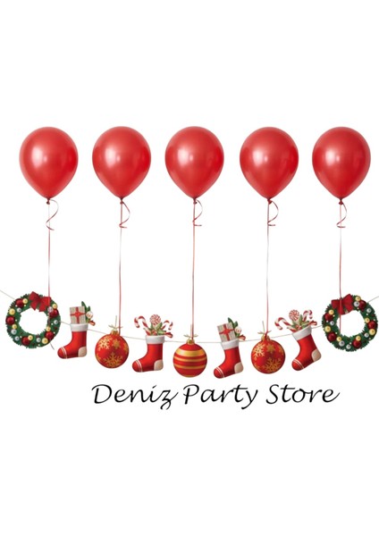 5 Adet Kırmızı Balonlu Yılbaşı Dekoratif Banner Çelenk Duvar Süsü ( Tek Tarafı Baskılıdır ) fiyatları