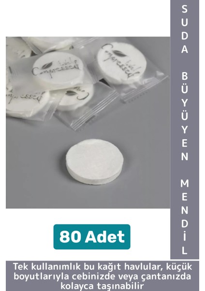 Gündelik Cep Çanta Boy Ofis Seyahat Hijyenik Tek Kullanım Suda Büyüyen Sıkıştırılmış Mendil 80 Adet