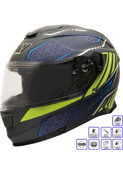Gp My Helmet MKS002-RGBY Güneş Vizörlü Şeffaf Çene Açılır Motosiklet Kaskı M