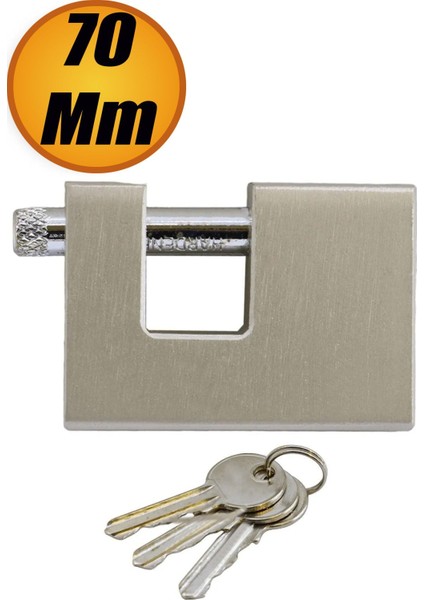 Yassı Çelik Kilit Kayar Milli Asma Kilit Kapı Emniyet 70 mm 3 Anahtarlı.