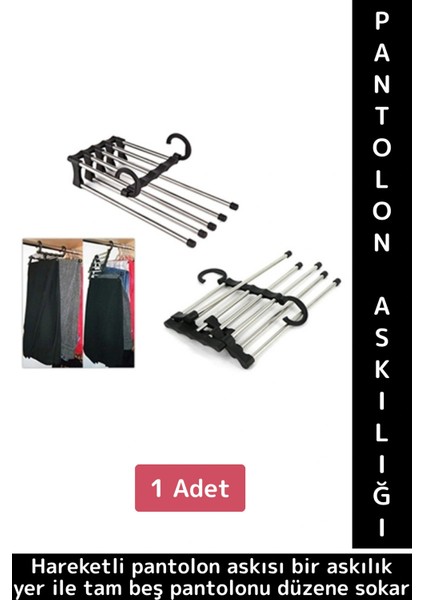 Kompakt Yer Tasarruflu Kemer Pantolon Eşarp Gardırop Dolap Içi 5 In 1 Hareketli Pantolon Askılığı