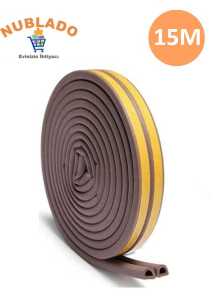 Yapışkanlı 7,5x2=15 Metre (Kahverengi) Kapı Pencere Bandı Fitili Soğuk Kauçuk Bantları