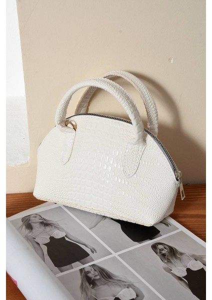 Lüks Mini Iguana Deri Baskılı El ve Omuz Çantası