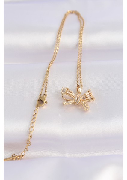 316L Çelik Zincir Altın Renk Zirkon Taşlı Fiyonk Kolye fiyatları