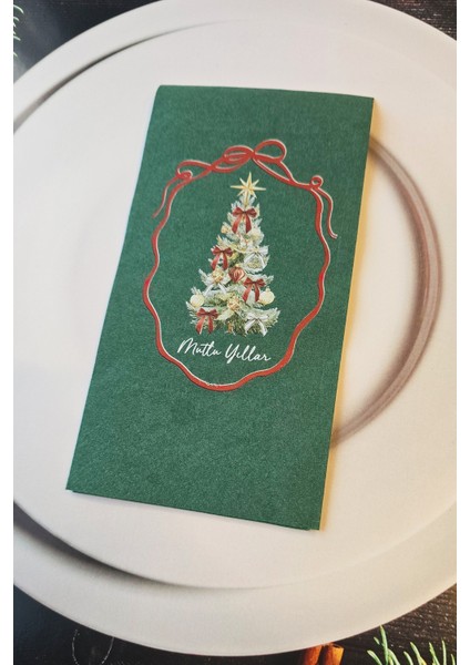 Fiyonk Detay Yılbaşı Ağacı Baskılı Yeşil Yılbaşı Peçetesi 12LI Paket Yeşil Peçete