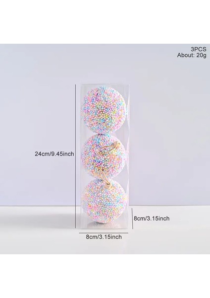 3 Adet 8cm Plastik Noel Topu , Macaron Renkli Köpük Noel Topu Seti, Noel Süsleri, Noel Dekoru