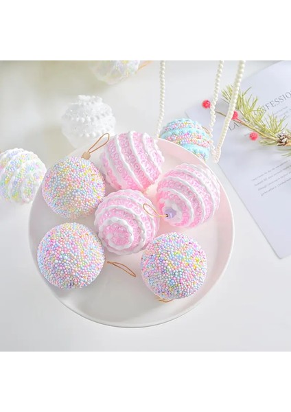 3 Adet 8cm Plastik Noel Topu , Macaron Renkli Köpük Noel Topu Seti, Noel Süsleri, Noel Dekoru modelleri