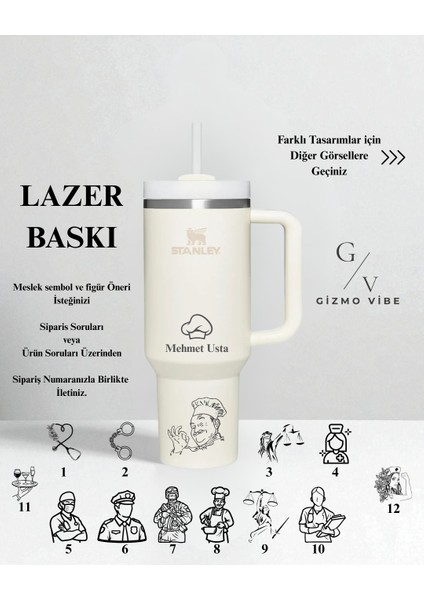 Kişiselleştirilmiş Quencher Pipetli Termos 1,18 Lt Krem Özel Isimli/ Tasarımlı modelleri