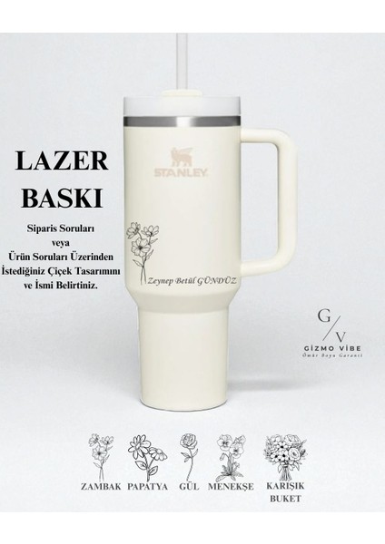 Kişiselleştirilmiş Quencher Pipetli Termos 1,18 Lt Krem Özel Isimli/ Tasarımlı indirimleri