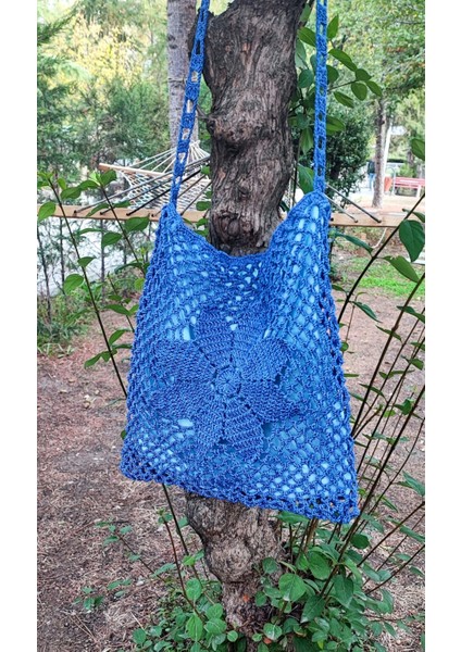 El Işi Örme Çanta / Parlak Mor Makrome Ipi Ile Tığ Işi / Astarlı ve Iç Cepli (30X29)