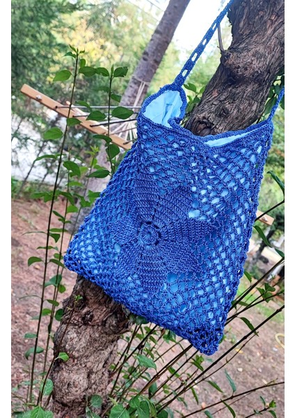 El Işi Örme Çanta / Parlak Mor Makrome Ipi Ile Tığ Işi / Astarlı ve Iç Cepli (30X29) indirimleri