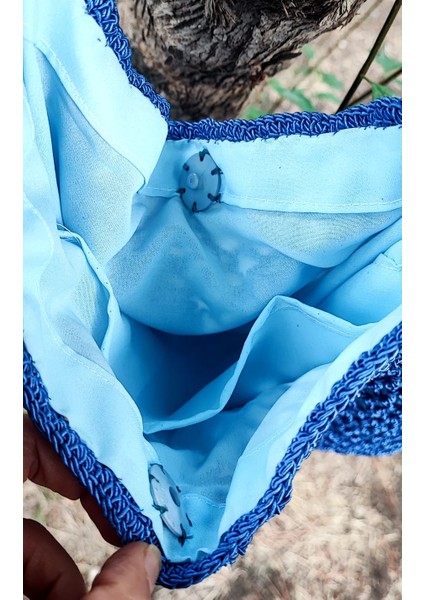 El Işi Örme Çanta / Parlak Mor Makrome Ipi Ile Tığ Işi / Astarlı ve Iç Cepli (30X29)