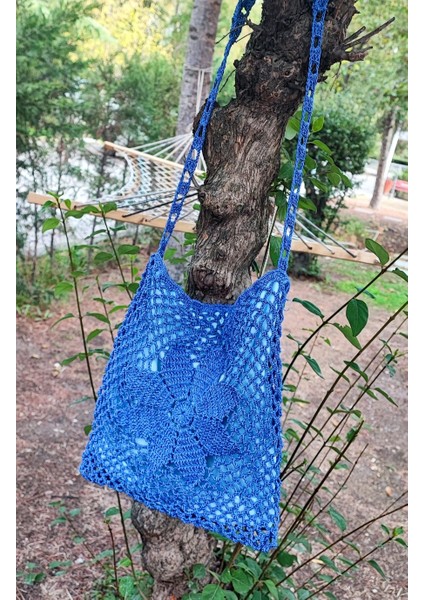 El Işi Örme Çanta / Parlak Mor Makrome Ipi Ile Tığ Işi / Astarlı ve Iç Cepli (30X29)