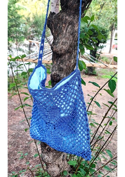 El Işi Örme Çanta / Parlak Mor Makrome Ipi Ile Tığ Işi / Astarlı ve Iç Cepli (30X29)