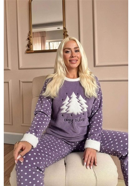 Lila Pine Tree Desenli Kadın Peluş Pijama Takımı fiyatları