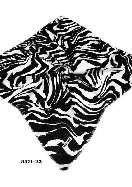 5571 Siyah Beyaz Flamlı Pamuk Eşarp