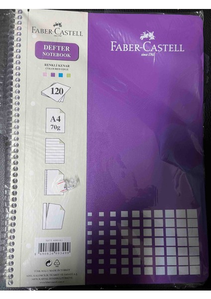 120 Yp Çizgili Renkli Kenarlı 4 Bölmeli Spiralli Defter