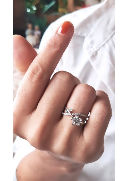 Yeşil Yaprak Çiçekli Zirkon Taşlı Çelik Kaplama Yüzük fiyatları