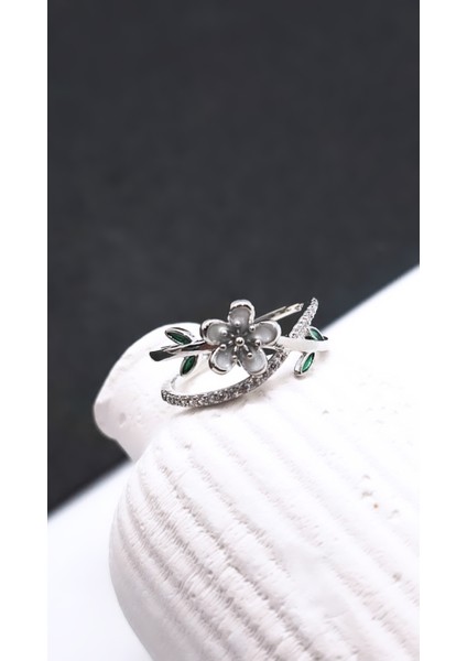 Yeşil Yaprak Çiçekli Zirkon Taşlı Çelik Kaplama Yüzük fırsatları