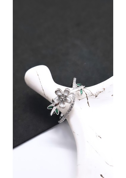 Yeşil Yaprak Çiçekli Zirkon Taşlı Çelik Kaplama Yüzük indirimleri