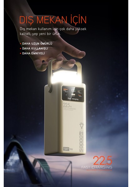 50.000 Mah Pd 22.5W Hızlı Şarj Dahili Kablolu Kamp Taşınabilir Güç Kaynağı Siyah PD50 Powerbank fiyatları