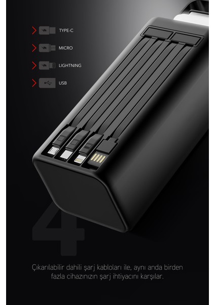 50.000 Mah Pd 22.5W Hızlı Şarj Dahili Kablolu Kamp Taşınabilir Güç Kaynağı Siyah PD50 Powerbank fırsatları