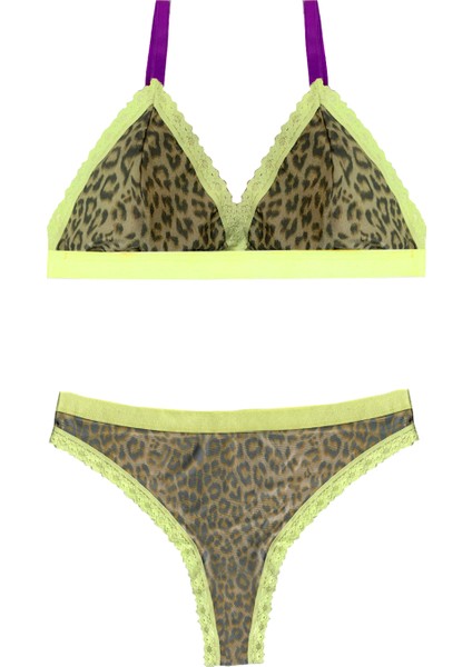 Sarı Leopar Desenli Iç Çamaşırı Takımı