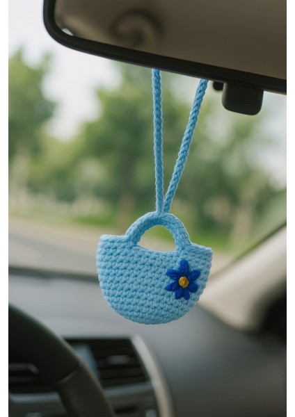 Amigurumi Araba Dikiz Aynası Süsü & Anahtarlık & Çanta Askısı – % 100 El Örgüsü Mavi Çanta modelleri
