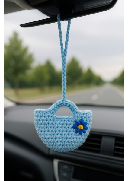 Amigurumi Araba Dikiz Aynası Süsü & Anahtarlık & Çanta Askısı – % 100 El Örgüsü Mavi Çanta fırsatları