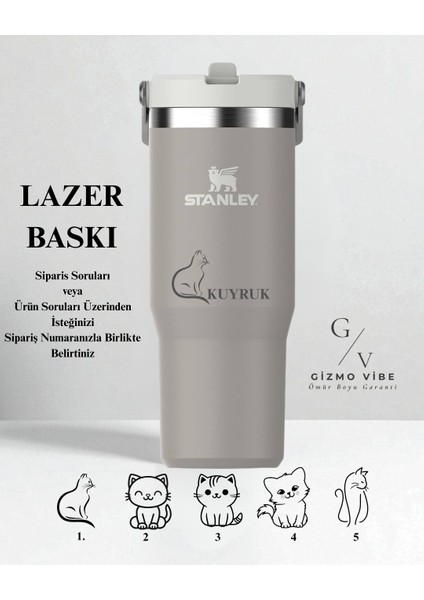 Kişiselleştirilmiş The Iceflow Flip Straw Pipetli Termos Bardak 0,89 Lt Özel Isimli Gri fiyatları