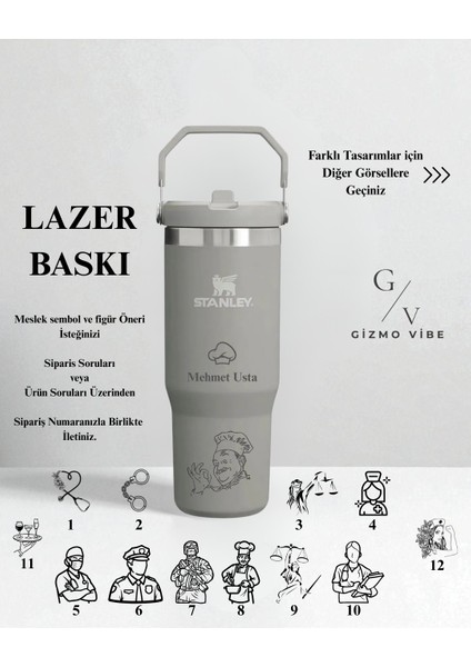 Kişiselleştirilmiş The Iceflow Flip Straw Pipetli Termos Bardak 0,89 Lt Özel Isimli Gri fırsatları