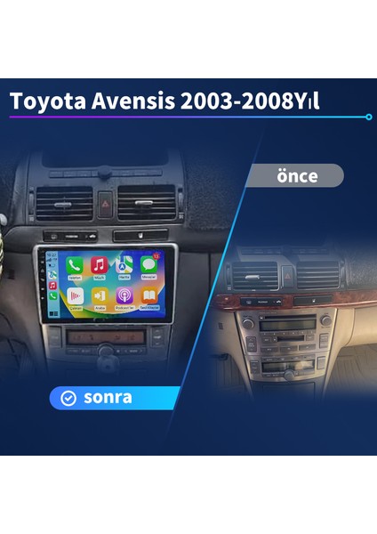 Toyota Avensi(2022-2008 yıl)2GB Ram 32GB Rom Hafıza Android sürüm 14 Multimedya Kablosuz Carplay Navigasyon 9 inç Ekran fiyatları