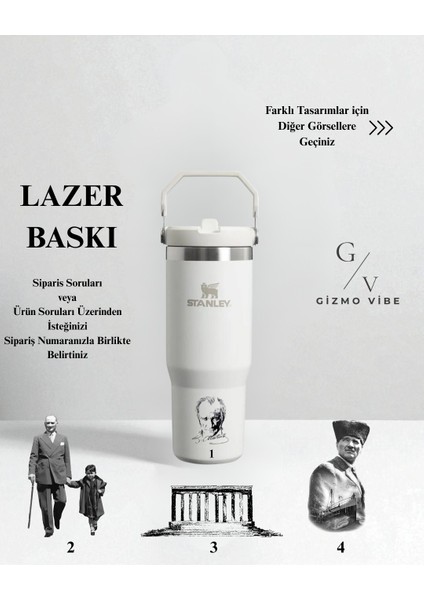 Kişiselleştirilebilir The Iceflow Flip Straw Pipetli Termos 0,89 L Beyaz Özel İsimli