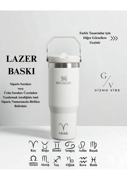 Kişiselleştirilebilir The Iceflow Flip Straw Pipetli Termos 0,89 L Beyaz Özel İsimli