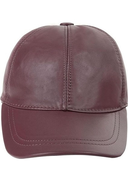 Unisex Hakiki Deri Şapka Koyu Bordo Renk