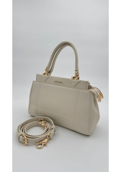 Krem Şerit Dikiş Model El Çantası Orijinal Levid'or Premium