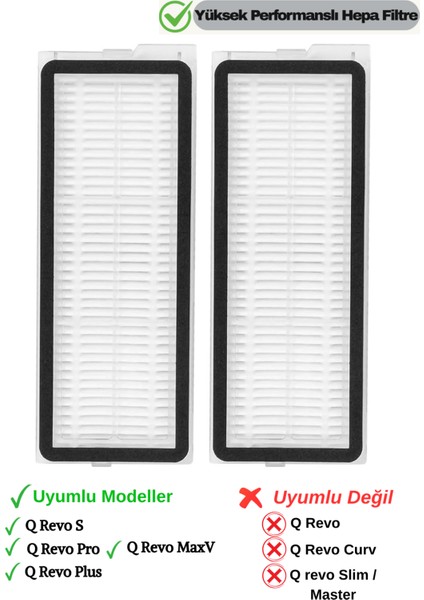 Roborock Qrevo S / Qrevo Pro / Qrevo Maxv / Qrevo Plus Uyumlu Hepa Filtre Yedek Seti-2 Adet